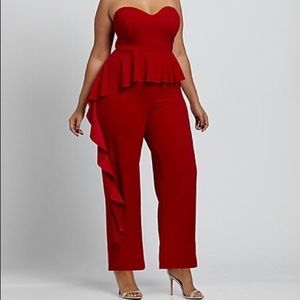 Fashion to Figure Strapless Jumpsuit w/ Ruffles